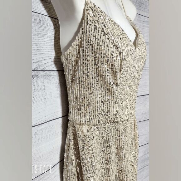 NWT B Darlin Spaghetti Strap Sequin Faux Wrap Skirt Dress 11 12 Champagne - Picture 5 of 13